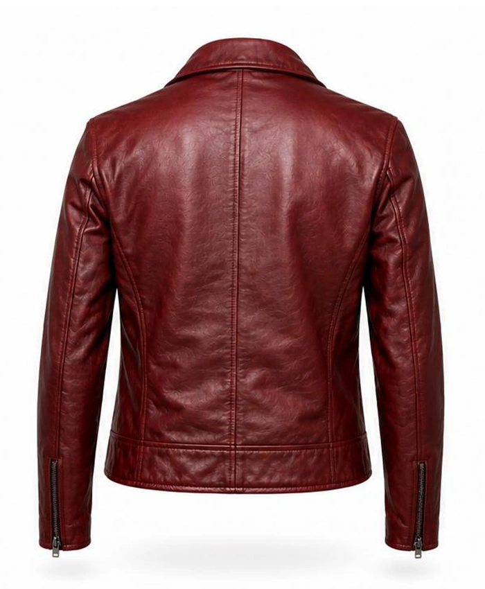 Dame Red Double Rider Leather Biker Jacket For Womens