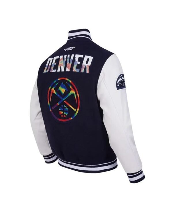 Shop NavyWhite Denver Nuggets 202425 City Edition Chenille Varsity WoolLeather Jacket
