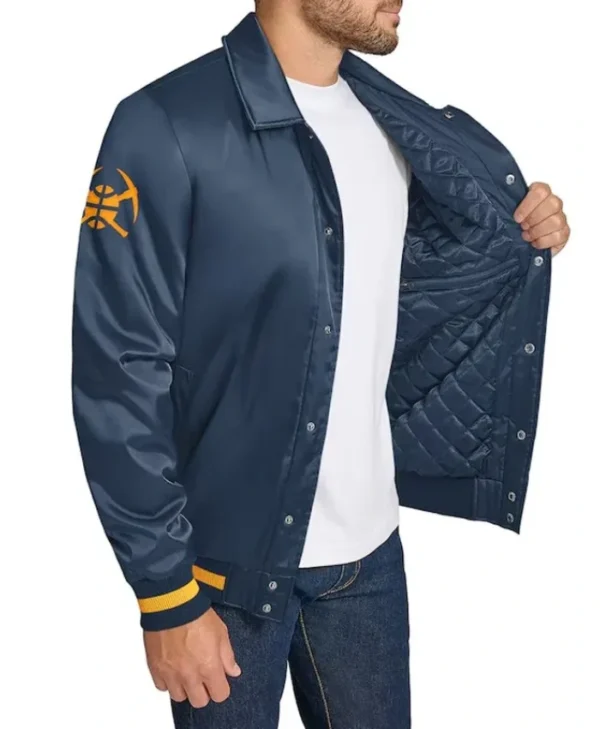 Denver Nuggets Stitch Applique Full-Snap Satin Navy Jacket