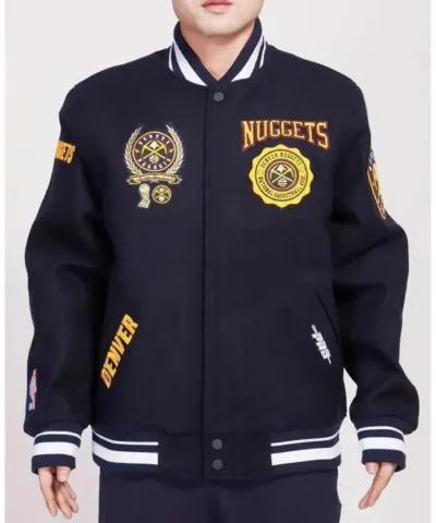 Crest Emblem Denver Nuggets Navy Varsity Full-Zip Wool Jacket