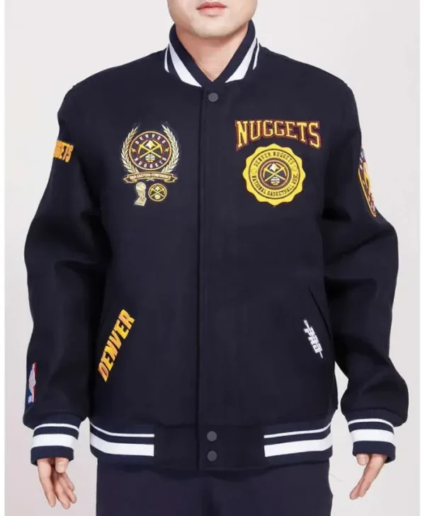 Crest Emblem Denver Nuggets Navy Varsity Full-Zip Wool Jacket