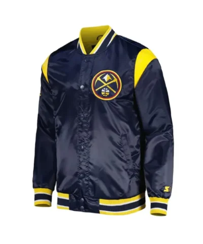 Shop Denver Nuggets Force Play Full-Snap Navy Varsity Satin Jacket