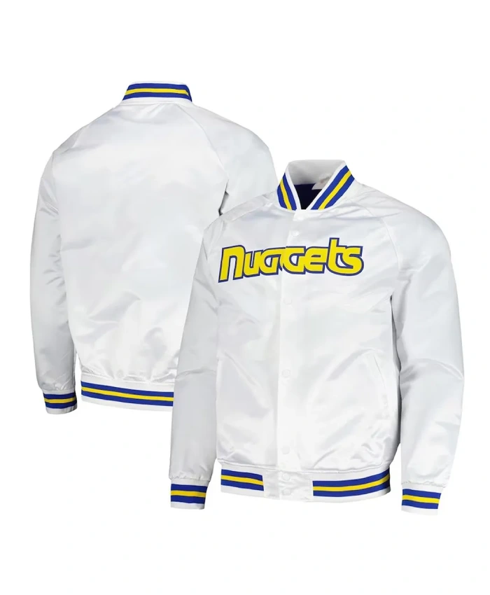 Denver Nuggets Raglan Full-Snap Satin White Jacket