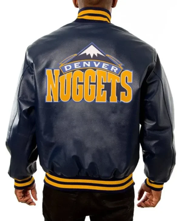 Denver Nuggets Navy Varsity Leather Jacket