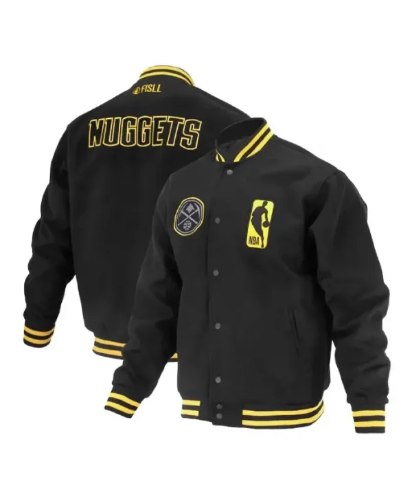 Denver Nuggets Logoman Shadow Full-Snap Black Varsity Wool Jacket