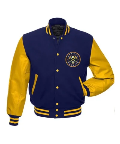 Blue and Yellow NBA Denver Nuggets Letterman Varsity WoolLeather Jacket