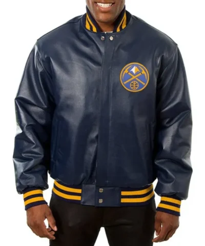Denver Nuggets Full-Snap Varsity Leather Navy Jacket