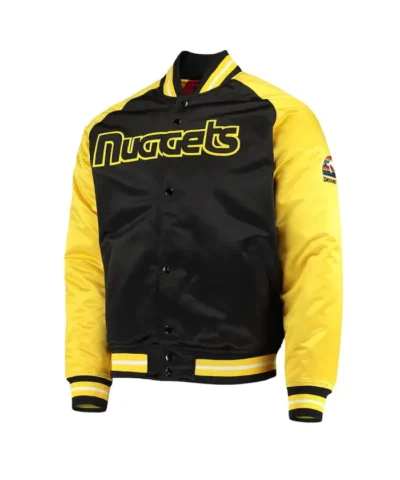 Shop Denver Nuggets Varsity Full-Snap Satin BlackYellow Jacket