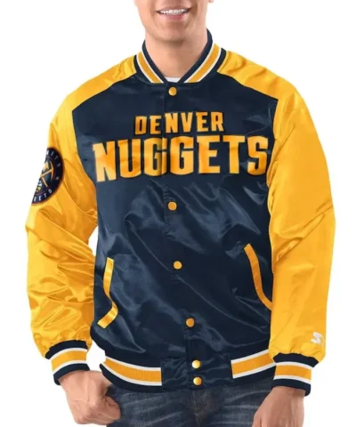 NavyGold Renegade Denver Nuggets Varsity Full-Snap Satin Jacket