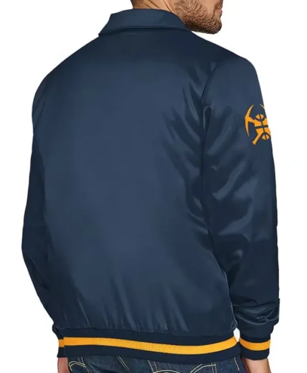 Denver Nuggets Stitch Applique Navy Satin Jacket