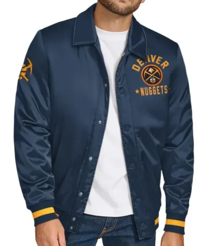 Denver Nuggets Applique Full-Snap Satin Navy Jacket