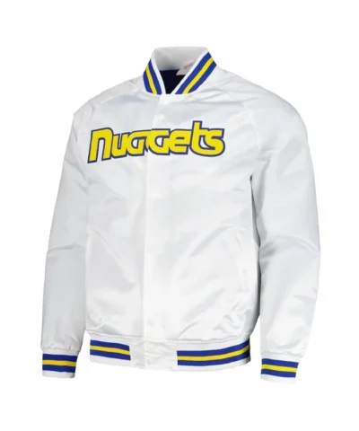 Denver Nuggets Full-Snap Satin White Jacket