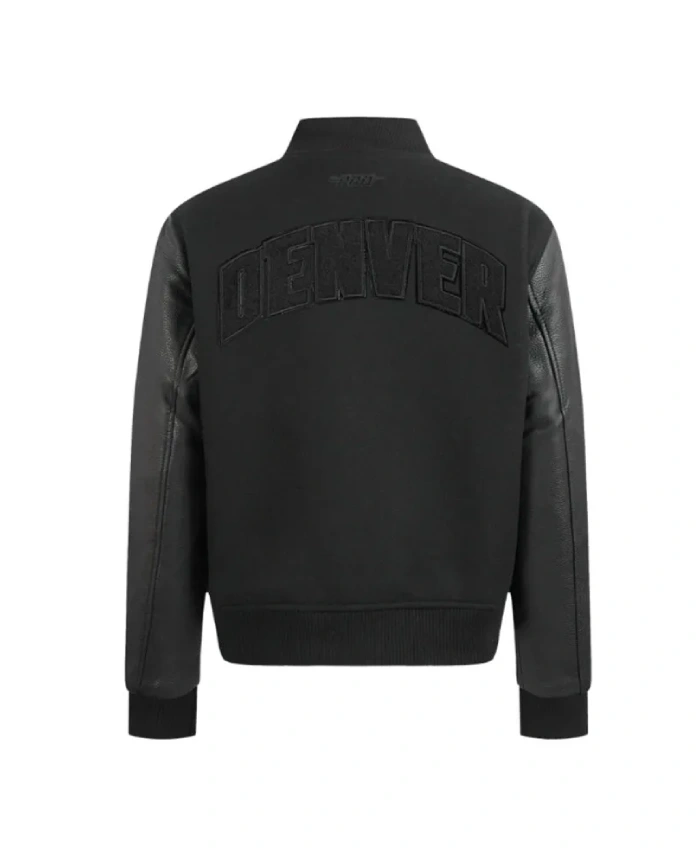Denver Nuggets Triple Black Varsity WoolLeather Jacket
