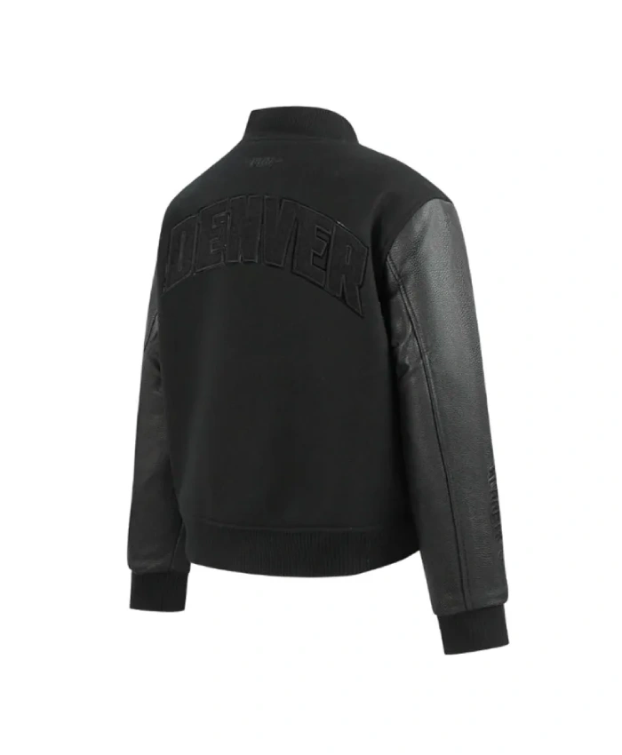 Denver Nuggets Triple Black Full-Varsity WoolLeather Jacket