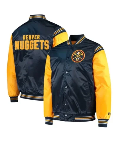 NavyGold Denver Nuggets Varsity Full-Snap Satin Jacket