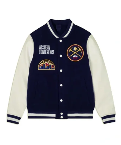 Denver Nuggets Full-Snap WoolLeather Varsity NavyBlack and Jacket