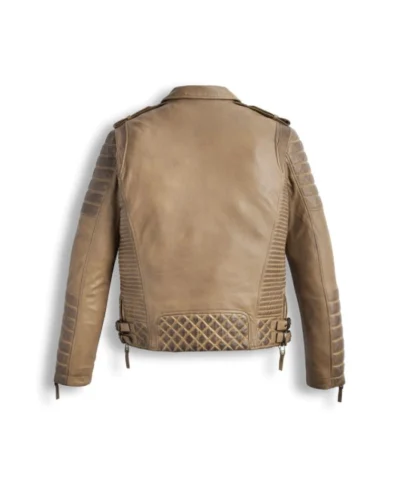 Mens Desert Brown Waxed Biker Leather Motorbike Jacket