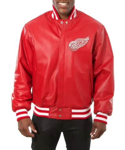 Detroit Red Wings Rib-Knitted Leather Jacket