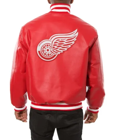 Detroit Red Wings Rib-Knitted Leather Jacket Back