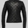 Diamond Pattern Black Quilted Leather Jacket For Women