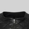 Diamond Pattern Black Quilted Leather Jacket For Womens Collar and zip