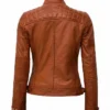 Diamond Tan Biker Leather Jacket For Womens Back View