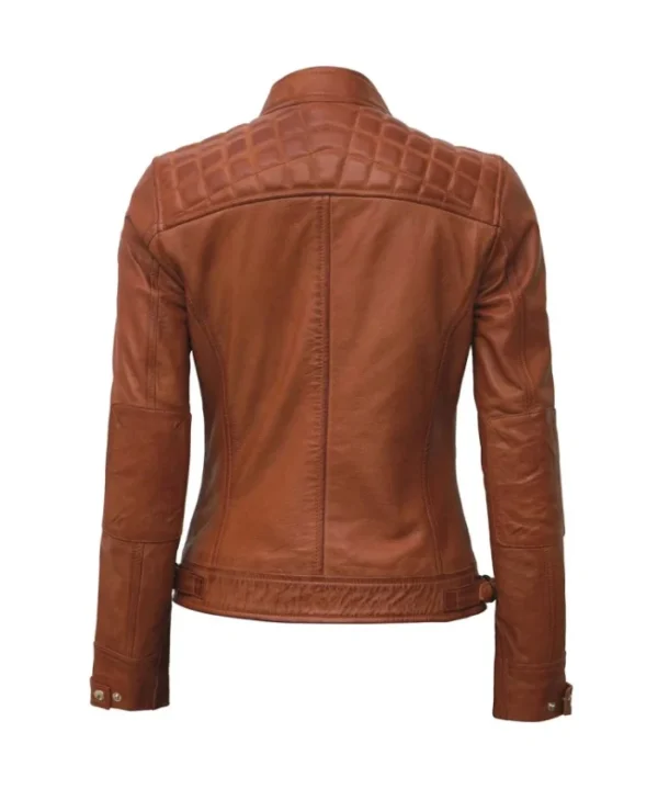Womens Diamond Tan Biker Leather Jacket