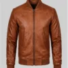 Distressed Dark Brown Bomber Jacket For Mens