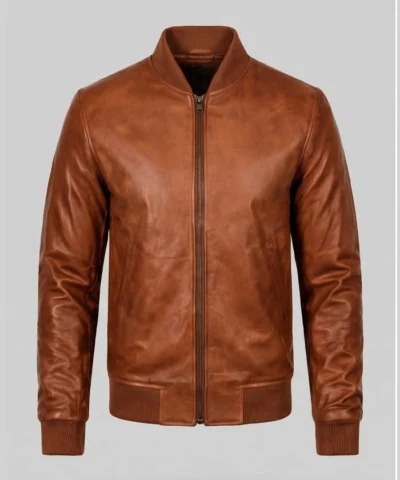 Distressed Dark Brown Bomber Jacket For Mens