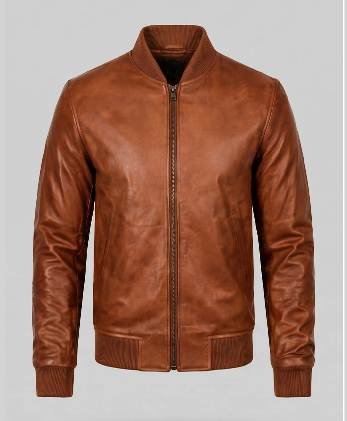 Distressed Dark Brown Bomber Jacket For Mens