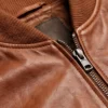 Distressed Dark Brown Bomber Jacket Men Collar and Zip