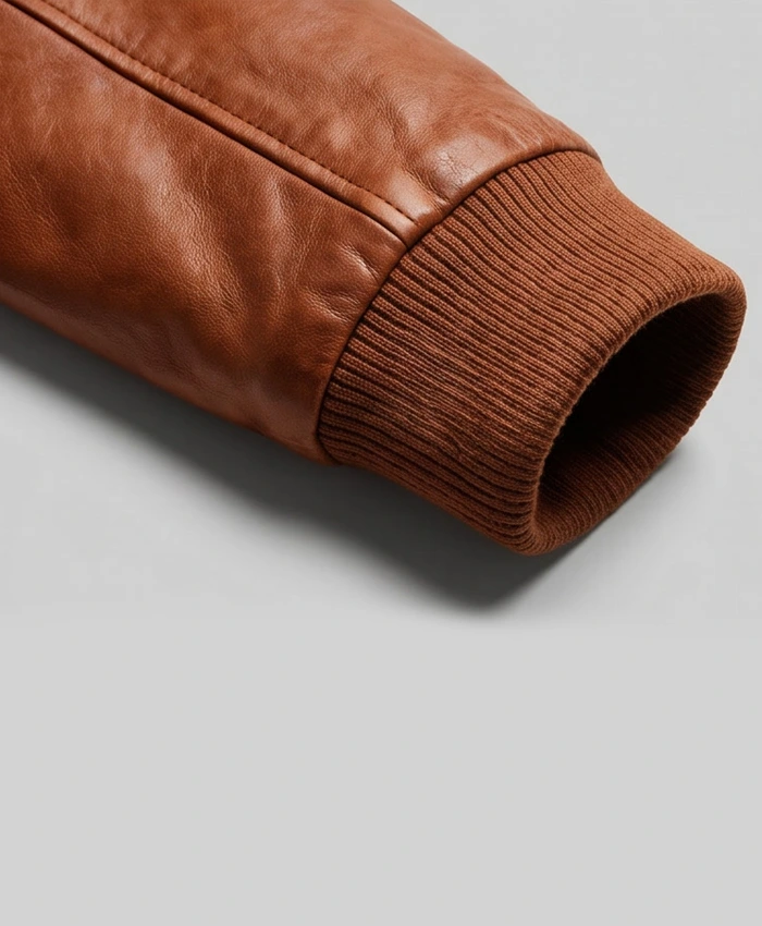 Distressed Dark Brown Bomber Jacket Men Cuffs