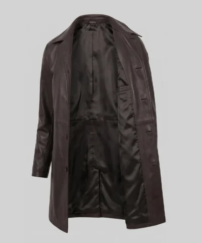 Distressed Dark Brown Leather Coat For Men