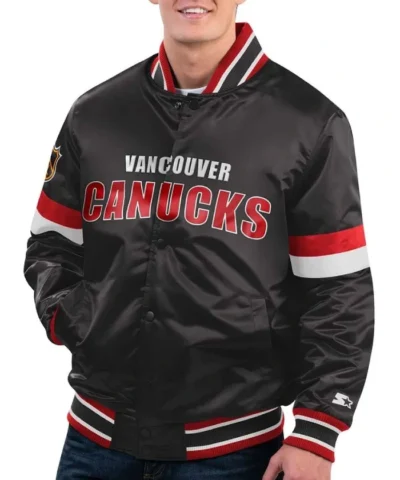 Vancouver Canucks Diveplay Varsity Full-Snap Satin Black Jacket