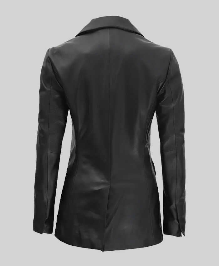 Double Breasted Black Leather Coat For Women
