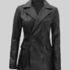Double Breasted Black Leather Coat For Womens