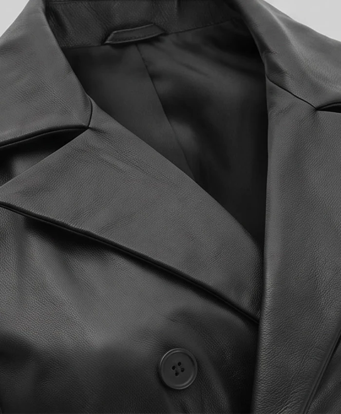 Double Breasted Black Leather Coat Women