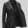 Double Breasted Leather Black Coat For Women