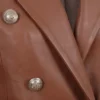 Double Breasted Leather Cognac Blazer Womens