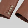 Double Breasted Leather Cognac Blazer Womens Cuffs