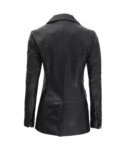 Womens Double Breasted Black Leather Coat