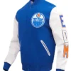 Edmonton Oilers Classic Royal and White Baseball Wool Jacket