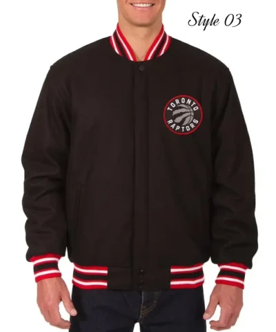 Embroidered Raptors Varsity Wool Full-Snap Black Jacket