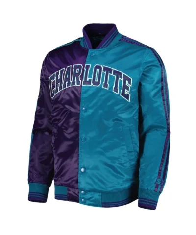 Shop Charlotte Hornets Fast Break Satin PurpleTeal Varsity Jacket
