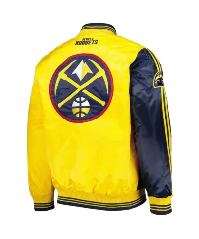 Denver Nuggets Fast Break NavyYellow Varsity Satin Jacket