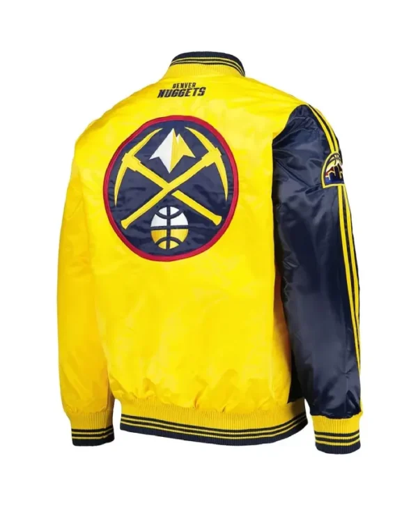 Denver Nuggets Fast Break NavyYellow Varsity Satin Jacket