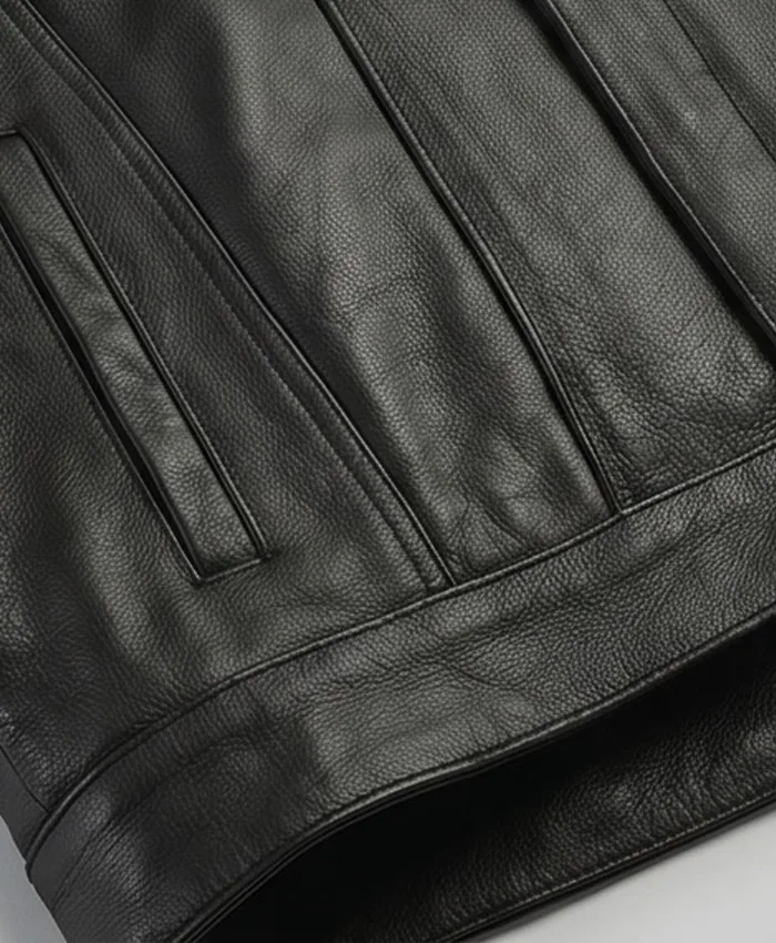 Flap Pocket Leather Biker Black Vest For Mens