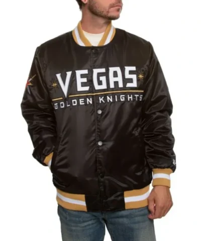 Shop Vegas Golden Knights GoldBlack Full-Snap Varsity Satin Jacket