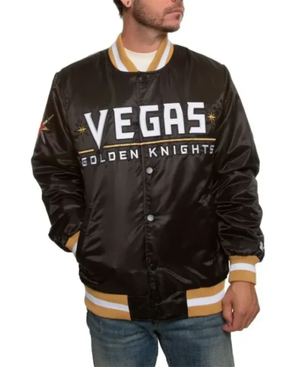 Shop Vegas Golden Knights GoldBlack Full-Snap Varsity Satin Jacket