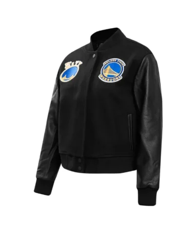 Golden State Warriors Classic Varsity Full-Snap WoolLeather Black Jacket